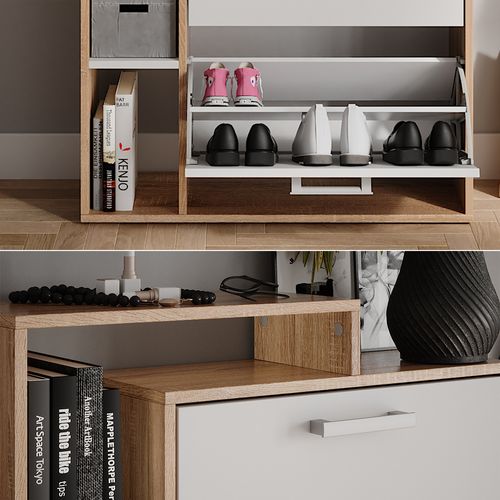 Le Basculeur à Chaussures Orlando 53242 Blanc/sonoma 80x166.1cm Avec 4 Compartiments