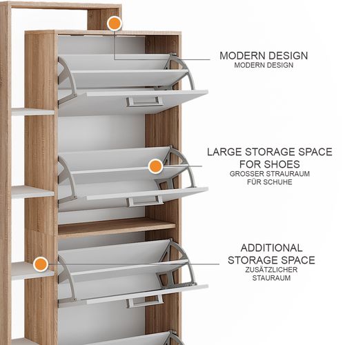 Le Basculeur à Chaussures Orlando 53242 Blanc/sonoma 80x166.1cm Avec 4 Compartiments