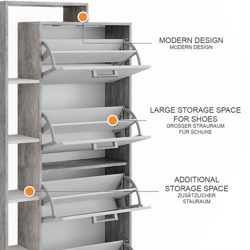 Le Basculeur à Chaussures Orlando 53243 Blanc/béton 80x166.1cm Avec 4 Compartiments