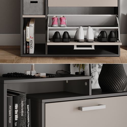 Benne à Chaussures Orlando, Anthracite/gris, 80x166.1cm Avec 4 Compartiments