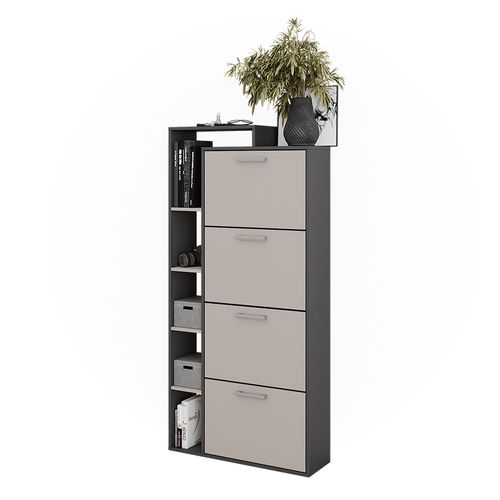 Benne à Chaussures Orlando, Anthracite/gris, 80x166.1cm Avec 4 Compartiments