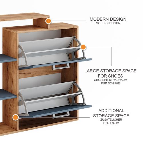 Basculeur à Chaussures Orlando 53249 Chêne Doré/bleu 80x90cm