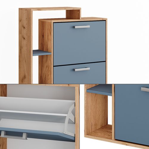 Vestiaire Orlando, Chêne Doré/bleu, 80x128.3cm Avec 3 Compartiments