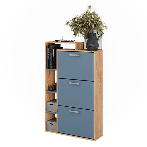 Vestiaire Orlando, Chêne Doré/bleu, 80x128.3cm Avec 3 Compartiments