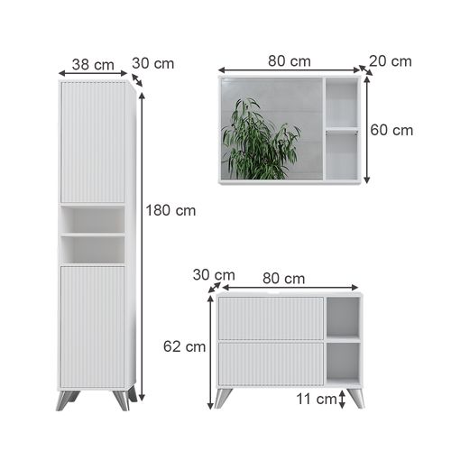 Ensemble De Meubles De Salle De Bains Leano 53260 Blanc 80 Cm, Set 3