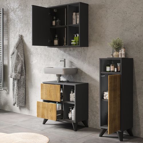Ensemble De Meubles De Salle De Bains Leano 53263 Anthracite/chêne De Montagne 3 Pièces