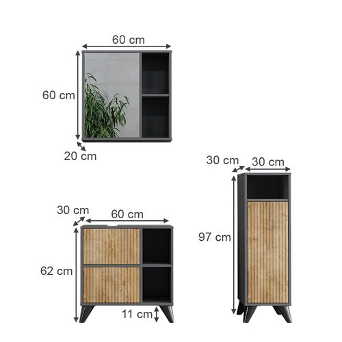 Ensemble De Meubles De Salle De Bains Leano 53263 Anthracite/chêne De Montagne 3 Pièces