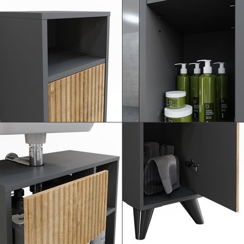 Ensemble De Meubles De Salle De Bains Leano 53263 Anthracite/chêne De Montagne 3 Pièces