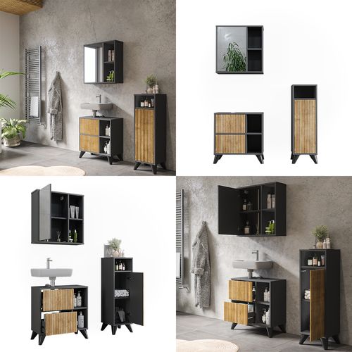 Ensemble De Meubles De Salle De Bains Leano 53263 Anthracite/chêne De Montagne 3 Pièces
