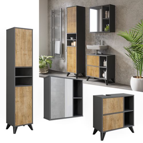 Ensemble De Meubles De Salle De Bains Leano 53264 Anthracite/chêne De Montagne 3 Pièces