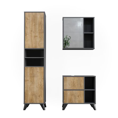 Ensemble De Meubles De Salle De Bains Leano 53264 Anthracite/chêne De Montagne 3 Pièces