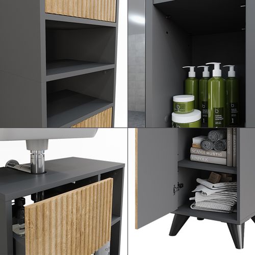 Ensemble De Meubles De Salle De Bains Leano 53264 Anthracite/chêne De Montagne 3 Pièces