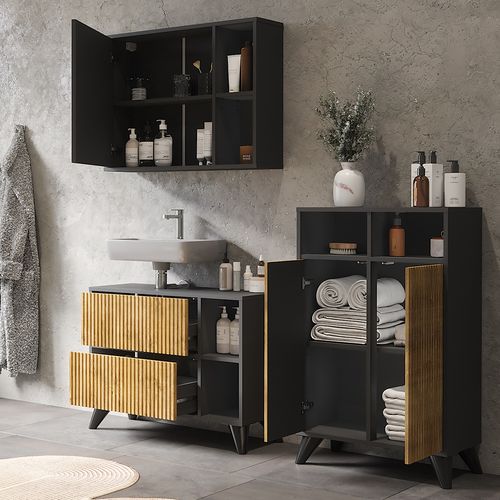 Ensemble De Meubles De Salle De Bains Leano 53267 Anthracite/chêne De Montagne 80 Cm, Set 2