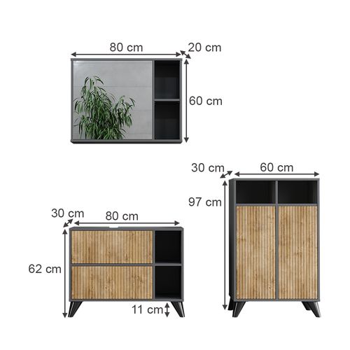 Ensemble De Meubles De Salle De Bains Leano 53267 Anthracite/chêne De Montagne 80 Cm, Set 2