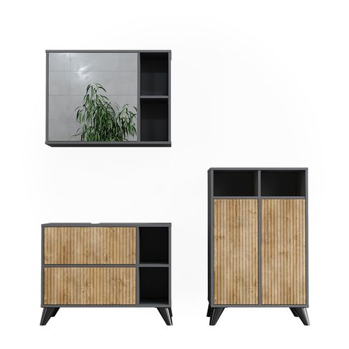 Ensemble De Meubles De Salle De Bains Leano 53267 Anthracite/chêne De Montagne 80 Cm, Set 2