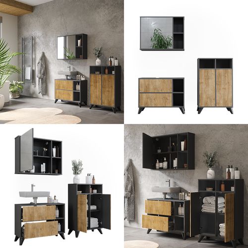 Ensemble De Meubles De Salle De Bains Leano 53267 Anthracite/chêne De Montagne 80 Cm, Set 2