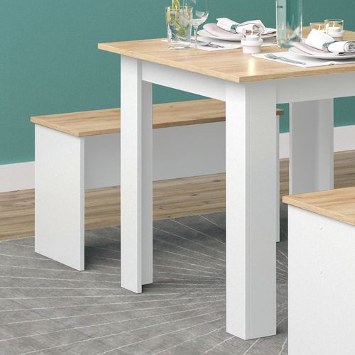 Ensemble De Table à Manger Sentio, Chêne Blanc/force De Lor, 80x80cm Avec 2 Bancs