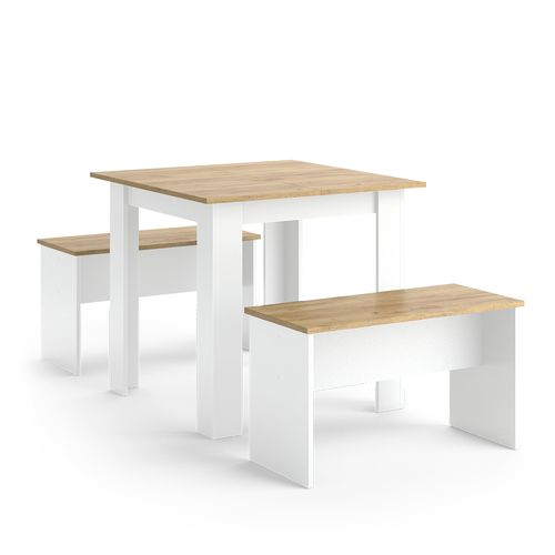 Ensemble De Table à Manger Sentio, Chêne Blanc/force De Lor, 80x80cm Avec 2 Bancs