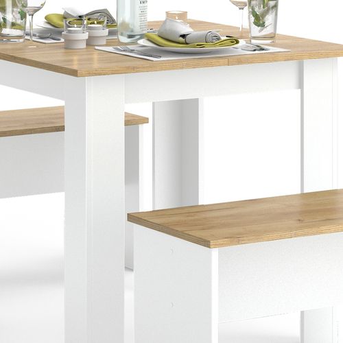 Ensemble De Table à Manger Sentio, Chêne Blanc/force De Lor, 80x80cm Avec 2 Bancs