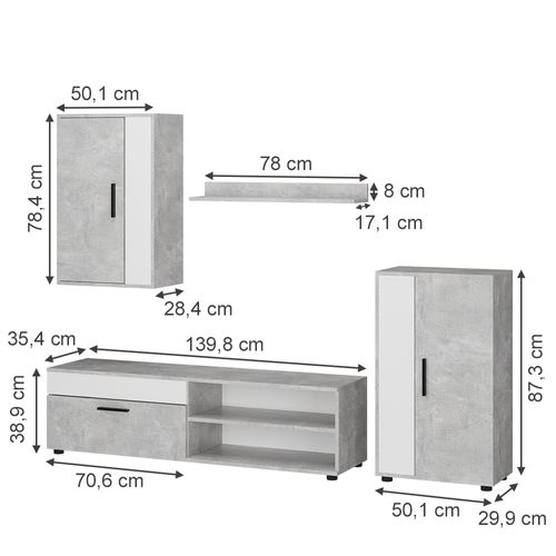 Meuble Mural Berno 53282 Béton Set, 4 Pièces