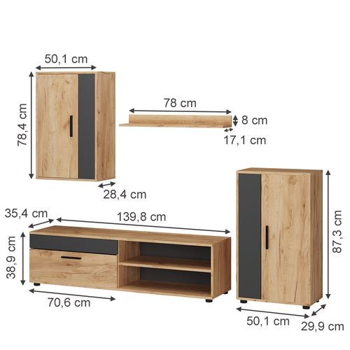 Meuble Mural Berno 53283 Chêne De Force Doré Set, 4 Pièces