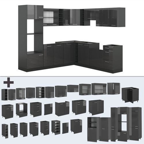 Cuisine En Angle R-line 53304 Anthracite Brillant/anthracite 247x46cm Sans Pt