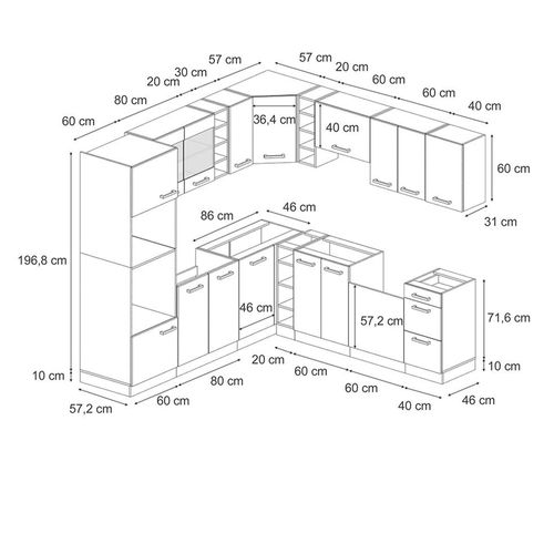Cuisine En Angle R-line 53304 Anthracite Brillant/anthracite 247x46cm Sans Pt