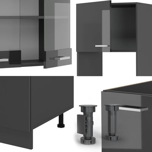 Cuisine En Angle R-line 53304 Anthracite Brillant/anthracite 247x46cm Sans Pt