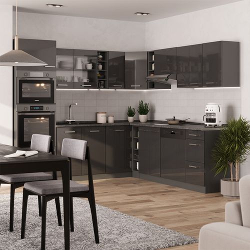 Cuisine En Angle R-line 53304 Anthracite Brillant/anthracite 247x46cm Sans Pt