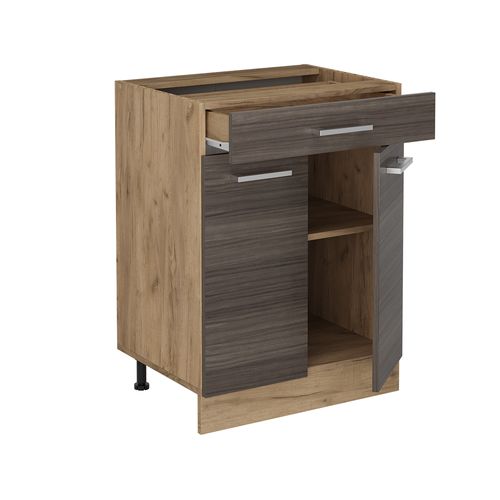 Meuble Cuisine R-line 53316 Gris Noble 60cm Avec Tiroir, Pt Chêne