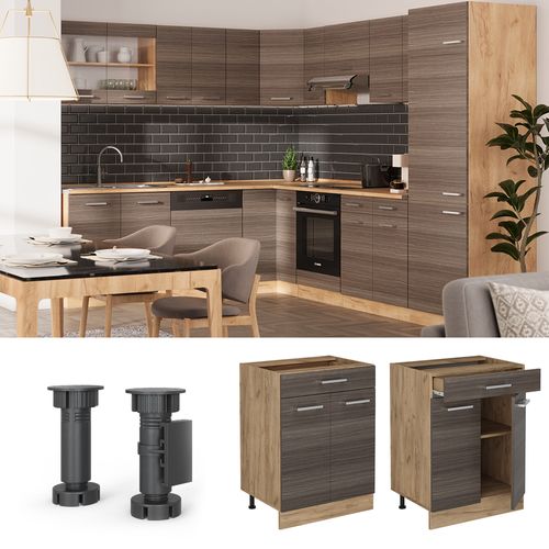 Meuble Cuisine R-line 53316 Gris Noble 60cm Avec Tiroir, Pt Chêne