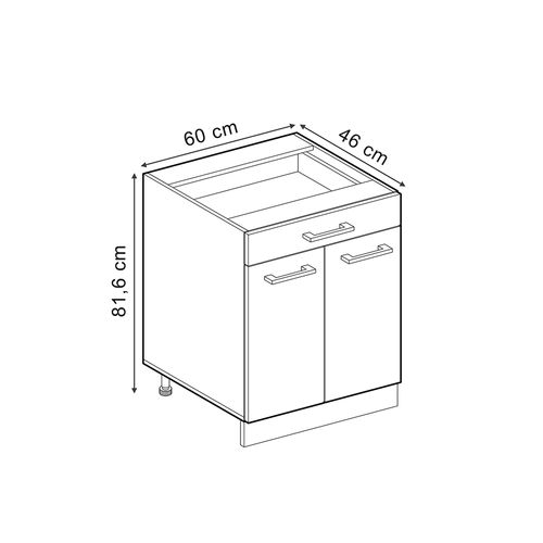Meuble Cuisine R-line 53365 Gris Noble 60cm Avec Tiroir, Sans Pt