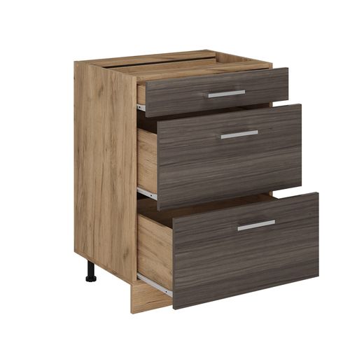 Meuble Cuisine R-line 53384 Gris Noble 60cm Avec Tiroirs, Pt Chêne