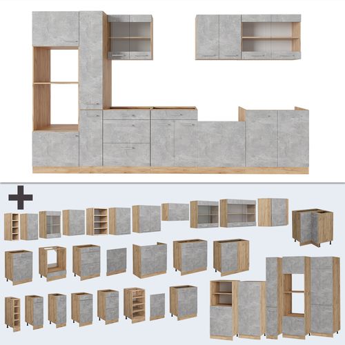 Cuisine R-line 53466 Béton/force Dor Chêne 350cm Sans Pt