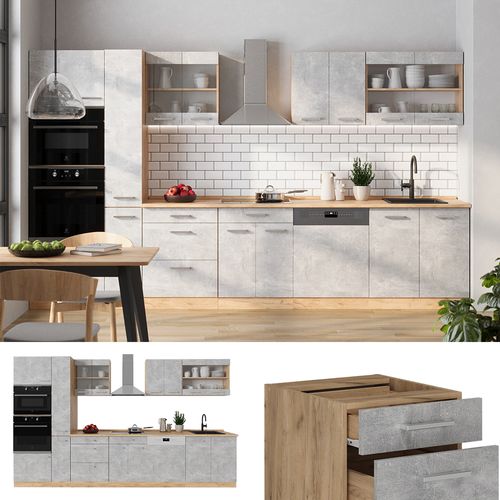 Cuisine R-line 53466 Béton/force Dor Chêne 350cm Sans Pt
