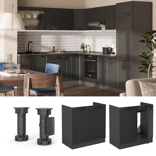 Meuble Bas Sous-évier R-line 53486 Anthracite Campagne 80cm Sans Pt