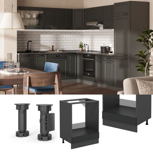 Meuble Pour Four R-line 53490 Anthracite Campagne 60cm , Pt Chêne