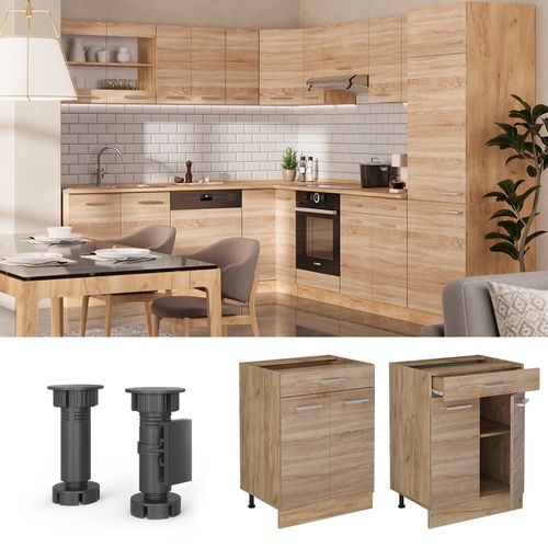 Meuble Cuisine R-line 53498 Sonoma 60cm Avec Tiroir, Pt Chêne