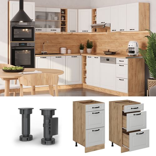 Meuble Cuisine R-line 53510 Blanc Campagne 40cm Avec Tiroirs, Sans Pt