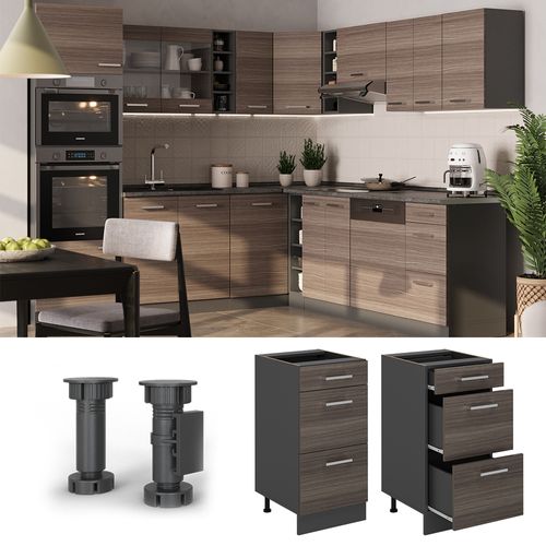 Meuble Cuisine R-line 53517 Gris Noble 40cm Avec Tiroirs, Ap Marbre