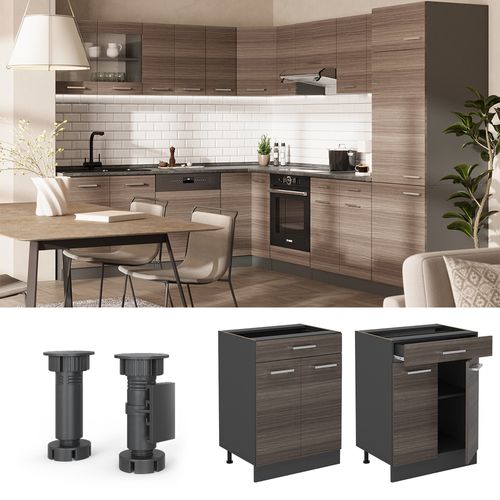 Meuble Cuisine R-line 53545 Gris Noble 60cm , Pt Chêne