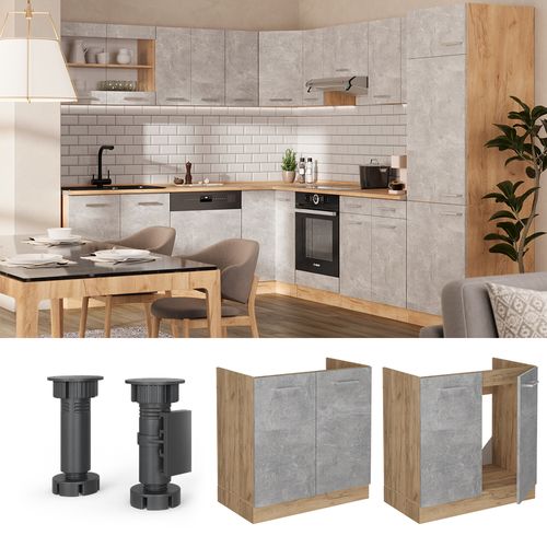 Meuble Bas Sous-évier R-line 53555 Béton 80cm Sans Pt