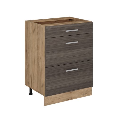 Meuble Cuisine R-line 53564 Gris Noble 60cm Avec Tiroirs, Sans Pt