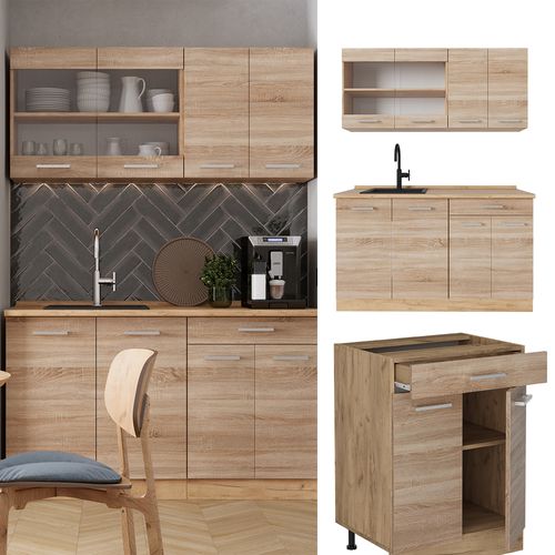 Cuisine R-line 53579 Sonoma/chêne Doré 140cm , Pt Marbre