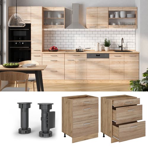 Meuble Cuisine R-line 53683 Sonoma 60cm Avec Tiroirs, Sans Pt