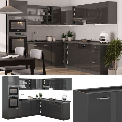 Cuisine En Angle R-line 53778 Anthracite Brillant/anthracite 247x60cm , Pt Chêne