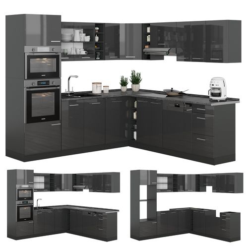 Cuisine En Angle R-line 53778 Anthracite Brillant/anthracite 247x60cm , Pt Chêne