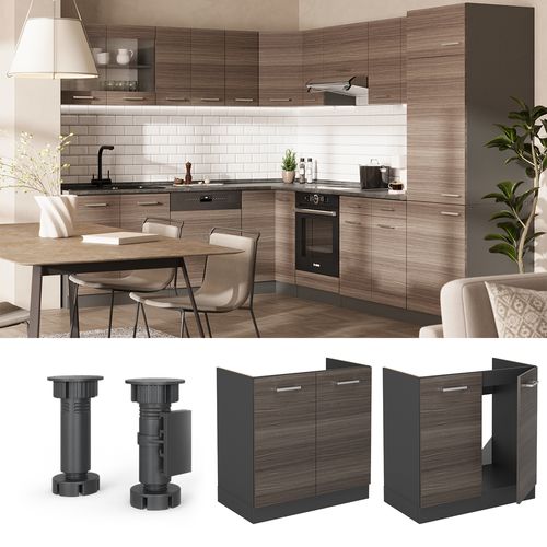 Meuble Bas Sous-évier R-line 53783 Gris Noble 80cm Sans Pt