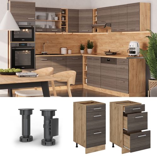 Meuble Cuisine R-line 53804 Gris Noble 40cm Avec Tiroirs, Sans Pt