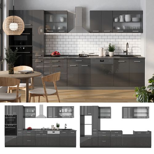 Cuisine Complète  R-line 53838 Anthracite Brillant/anthracite 350cm , Pt Anthracite